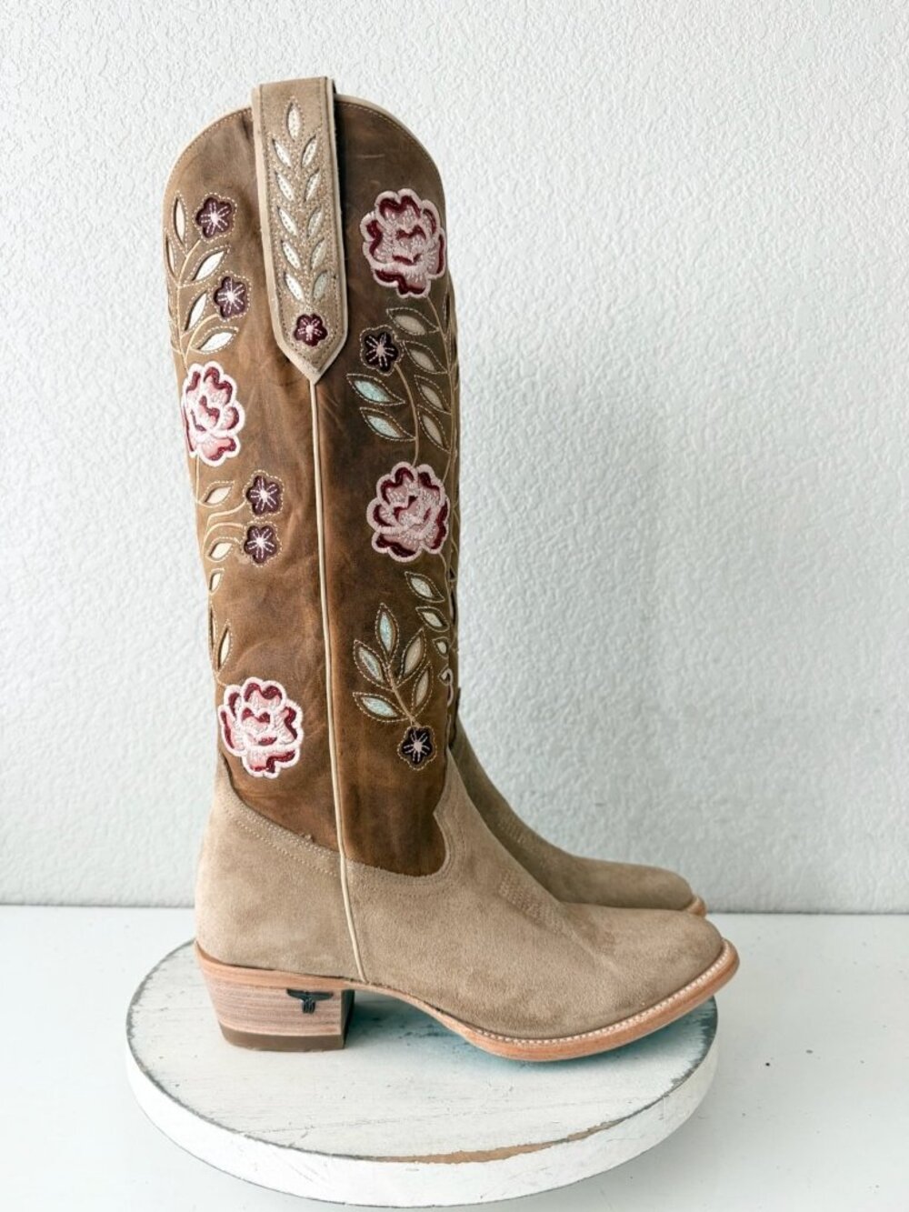 Lane KENZIE Cowboy Boots Womens 8 Latte Suede Floral Embroidery Western Tall - Picture 2 of 11